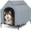 GYMAX Casetta Rialzata per Cani, 91 cm/110 cm/132 cm, Cuccia 2 in 1 per Cani Piccoli, Rifugio Cani Impermeabile con Finestre Ventilate, Lettino in Tessuto a Maglia (84 x 132 x 114 cm (L x P x A))