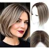 Lagomance Topper per capelli da donna in veri capelli umani senza frangia extension per donna 25,4 cm base svizzera marrone sfumato con riflessi biondi Hair Toppers 4T613