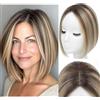 Lagomance 100% veri capelli umani topper per donne pezzi di capelli umani per donne 25,4 cm Ombre marrone chiaro con riflessi biondi Hair Toppers base svizzera per capelli diradati2T613