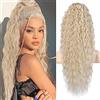 FLUFYMOOZ Ponytail Extension - Extension per coda di cavallo, 66 cm, in stile bohémien, con coulisse, per donne, coda di cavallo riccia lunga (biondo freddo)