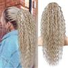 FLUFYMOOZ Ponytail Extension - Extension per coda di cavallo, 66 cm, in stile bohémien, con coulisse, per donne (66 cm, biondo chiaro con ciocche bionde bianchi)