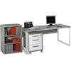 Composad | Scrivania, Cassettiera e Libreria Bassa con 2 Ripiani della Linea Disegno, Set di 3 Mobili per Ufficio, Ufficio Moderno, Colore Grigio Cemento e Bianco Laccato, Made in Italy