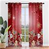 Hiseng 2 Pezzi Natale Tende Voile Trasparente Interni Decorativi Rosso Sheer Tenda per Camera da Letto Finestre Porta Cucina Soggiorno, Semi Trasparente Tende (55x95cm,Splendente)