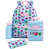 Minecraft Zaino e portapranzo per ragazze, 4 pezzi, motivo Creeper Panda Cuori, blu, per la scuola, borsa per il pranzo, astuccio, bottiglia d'acqua, taglia unica, Blu, Taglia unica, Zaini zaino