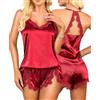 RSLOVE Pigiama in Satin da Donna Sexy - Set Pigiama in Seta Corto 2-Pezzi Biancheria da Notte, blu-verde, S