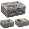 KiKiHong Set di 3 cestini portaoggetti in vimini intrecciato, stile boho, grigio, per casa, ufficio, bagno e camera da letto, cesto regalo (grigio)
