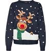 VERO MODA Vmsnowy Deer LS O-Neck Xmas Maglione Lavorato a Maglia, Navy Blazer/Detail:w. Jelly Bean+Black+Friar Brown+Snow White+Lion, S Donna
