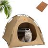 Generisch Tenda refrigerante premium per gatti, tenda da campeggio pieghevole per interni ed esterni, letto da campeggio leggero per cani e gatti con finestra a rete, con morbido cuscino refrigerante (caffè, S)