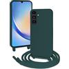FERLAN Custodia per Samsung Galaxy A34 5G Cover con Cordino,Verde Silicone Antiurto TPU Morbido Case Corda Collana Necklace Regolabile Stylish con Catena Ultra Sottile Cover per Galaxy A34 5G,Verde scuro