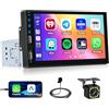 Fuluku 7 Pollici Autoradio 1 Din Auto con Carplay Android Auto, HD Schermo Tattile 1 Din Stereo auto con Bluetooth FM SWC EQ Mirror Link Telecamera di Backup MIC, Ingresso AUX/USB