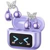 ZOMBIES CAT Cuffie Open Ear Clip-on con Schermo Touch & Orecchini Farfalla Rimovibile - Auricolari Bluetooth 5.4, Audio HiFi, Auricolari Open Ear Design Elegante per Sport e Tempo Libero, Viola M100