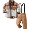 Kunyeah ragazzo Gentleman Plaid abiti bambino Camicia a maniche lunghe con papillon bretelle pantaloni vestito bambino per 1-6 anni (Marrone, 1-2 anni)