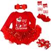 Kunyeah Neonate Primo Vestito Di Natale Neonato Pagliaccetto Tutu Vestito Infantile Gonna Di Natale con Scarpe Fascia Scaldamuscoli