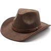 Aegistus Cappello da cowboy per donne e uomini, cappello occidentale in pelle scamosciata, cappelli panama, cappelli da cowboy e cowgirl in feltro a tesa larga da donna e uomo Fedora