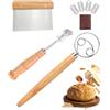 KITDAHOM 3 Pezzi Set Frusta Danese - Taglierino per Pane - Tarocco per Impasti, con Acciaio Inossidabile, Manico in Legno di Quercia, 5 Lame e Sacchetto, Ideale per Baguette, Impasto e Pane Fai da Te