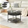 [en.casa] Tavolino da Caffè con Piano Rotondo Sollevabile e Scomparto Chiuso Tavolo Centrale da Salotto Apribile Trasformabile Vano Ripiano (ØxA):70 x 49 cm - Effetto Marmo Nero