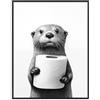 Dazzlewall Divertente poster di arte della parete del bagno lontra carina che tiene la carta igienica, immagine di animali in bianco e nero per l'arredamento del bagno 30x40 cm senza cornice