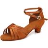 YCALCP Scarpe da Ballo Latino Americano Bambina Punta Aperta Tacco Basso Standard Salsa Bachata Scarpe da Ballo da Sala,EM-930-XGG-Abbronzatura-4,EU 38
