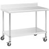 Royal Catering Tavolo inox con ruote - PREMIUM - 60 x 120 cm - 158 kg - Alzatina - Royal Catering RCAT-120/60-WS
