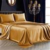 SiinvdaBZX - Set di 4 lenzuola in raso per letto queen size, ultra setoso, color oro, con tasca profonda, 1 lenzuolo con angoli, 1 lenzuolo piano, 2 federe