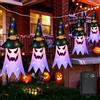 JIASHA Decorazioni di Halloween,halloween decorazioni,5 Pezzi fantasmi appesi con cappello da strega,Luci LED Halloween Fantasma da Appendere,luci di decorazione per la festa Halloween,decorazioni halloween