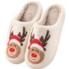 Xnova Pantofole Peluche Donna Natalizie Invernali, Calde Antiscivolo Ciabatte Pelose Divertenti con Suola in Gomma, Leggero Pantofole Scarpe Natale Animale Alce Slippers (Alce Sorridente, L: 40/41)