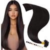 Elailite Extension Cheratina Capelli Veri Naturali 1 Grammo 50 Ciocche - 50g 100% Remy Human Hair Keratin U Tip Nail Capelli Lisci (60cm #1B Nero Naturale)