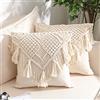 KOZYLAND Set di 2 federe per cuscini in macramè, in stile bohémien, per letto, divano, panchina, auto, decorazione per la casa, comode, quadrate con nappe, 43 x 43 cm, crema