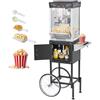 VEVOR Macchina per Popcorn con Carrello, Bollitore in Acciaio Inox da 0,2 kg, 800 W, 48 Tazze per Dose, Stile Cinema, con Controllo a 2 Pulsanti, con Parete in Vetro, 1 Misurino, 3 Cucchiai, Nero