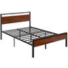 VEVOR Struttura Letto Matrimoniale, Struttura Letto in Metallo con Testiera e Pediera in Legno Marrone Retrò, Ampio Spazio Sottoletto, Antiscivolo, Non Materasso a Molle, Capacità 454 kg