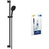 GROHE Vitalio Comfort 110 QuickFix & QuickGlue S - Set doccia (doccia quadrata da 11 cm, 2 getti, flessibile doccia 1,75 m, asta da 90 cm, risparmio idrico, facile da montare), nero opaco, 269302431