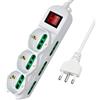 Extrastar Multipresa 9 Posti 3 polivalenti (schuko 10/16A) 6 bivalenti 10/16A, Colore bianco, Cavo 1.5 m - Spina 16A