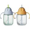 Tommee Tippee Bicchiere trainer con cannuccia, 240 ml, agevola il passaggio alla tazza per i bambini dai 6 mesi, cannuccia ponderata in silicone e manici ergonomici, Blu e Arancione, confezione da 2
