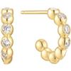 ANIA HAIE Orecchini da donna Melodic Poet Bezel Beaded Huggie Hoop, in argento Sterling placcato oro 14 carati, con 16 zirconi e perle d'oro, diametro 6,5 mm, confezione regalo inclusa