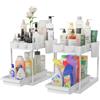 BAKAJI Set 2 Organizer Sottolavello per Bagno e Cucina con Cassetto Scorrevole, Scaffale Cestello Scorrimento Salvaspazio 2 Ripiani, Scaffalatura Sotto Lavello Portaoggetti Ripiano Estraibile (Bianco)