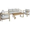 DRW Set di divano tavolino e 2 poltrone in alluminio beige e naturale, 39 x 39 x 46 cm