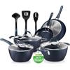 Nutrichef Set di Pentole e Padelle Antiaderenti da 11 Pezzi Excilon per la Cucina, con Coperchi e Utensili Liberi da PTFE/PFOA/PFOS, Blu Diamante