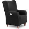 textil-home Textilhome Copripoltrona Con Orecchie TEIDE 1 Posto - Fodera Elasticizzata, Copridivano Poltrona Protettiva Antigraffio Anti-Animali - Colore Nero (70-100 cm)