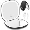 WOBSION Specchio Portatile con Luce Led per Trucco,USB Ricaricabile Specchietto da Viaggio 10X / 1X ingranditore,Regolabile Luminosità Mirror da Borsetta,a Specchi illuminato Bifacciale e 750mAh,Nero