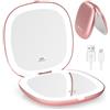 WOBSION Specchio Portatile con Luce Led per Trucco,USB Ricaricabile Specchietto da Viaggio 10X / 1X ingranditore,Regolabile Luminosità Mirror da Borsetta,a Specchi illuminato Bifacciale,Oro Rosa