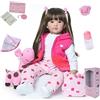 ZIYIUI Realistico Bambola Reborn 24 Pollici 60 cm Bambole Reborn Femmine in Silicone Morbido Vinile Neonata Bello con Capelli Lunghi Bambino