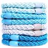 AXEN 8 elastici per capelli per donne e ragazze, fasce di cotone morbide intrecciate per coda di cavallo, per capelli spessi e ricci, serie blu