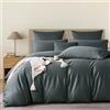 YASMENG Mako - Biancheria da letto in raso, 155 x 220 cm, colore: grigio scuro, 100% cotone, satinato, lucido, set copripiumino morbido, setoso, traspirante, lyocell, seta, 3 pezzi, con chiusura lampo