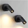 ERWEY 2 pezzi LED lampada da parete per interni, leggere lampada da parete 3W bianco 3000K luce da letto rotante con interruttore per camera da letto bagno corridoio, nero