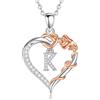 EUDORA Harmony Ball Collana con Iniziale a Forma di Cuore Placcata in Rame Rodiato con Zirconi Cubici per Donna, Ciondolo a Forma di Fiore in Oro Rosa con Lettera K Alfabeto Dalla K Regalo, 18+2