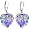 Eusense Orecchini di Cristallo Dell'albero Della Vita per le Donne Argento 925 Cuore Viola Orecchini di Cristallo Gioielli Regali per le Donne Ragazze