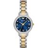 Emporio Armani Orologio da Donna, Movimento a Tre Lancette, Acciaio Inossidabile, Cassa 32 mm e Bracciale in Pelle o Acciaio Inossidabile, 2 Toni Argento e Oro