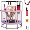 Zertylre Trampolino per bambini trampolino per bambini con rete perimetrale e aste da ginnastica regolabili per interni ed esterni, per bambini, ragazzo, ragazza, 140 cm, rosa