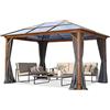 TOOLPORT Gazebo da giardino 3x4 m look quercia, tetto ca. 8mm policarbonato, 4 teli laterali color grigio