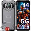 DOOGEE S200 5G Rugged Smartphone 32 GB+256 GB,10100 mAh,1.32"Rear Display, Dimensity 7050 Octa Core,100 MP+20 MP+2 MP,6.72"FHD 120 Hz, Android 14,Fingerprint ID/Face Unlock/NFC/WiFi6/GPS Grigio Scuro
